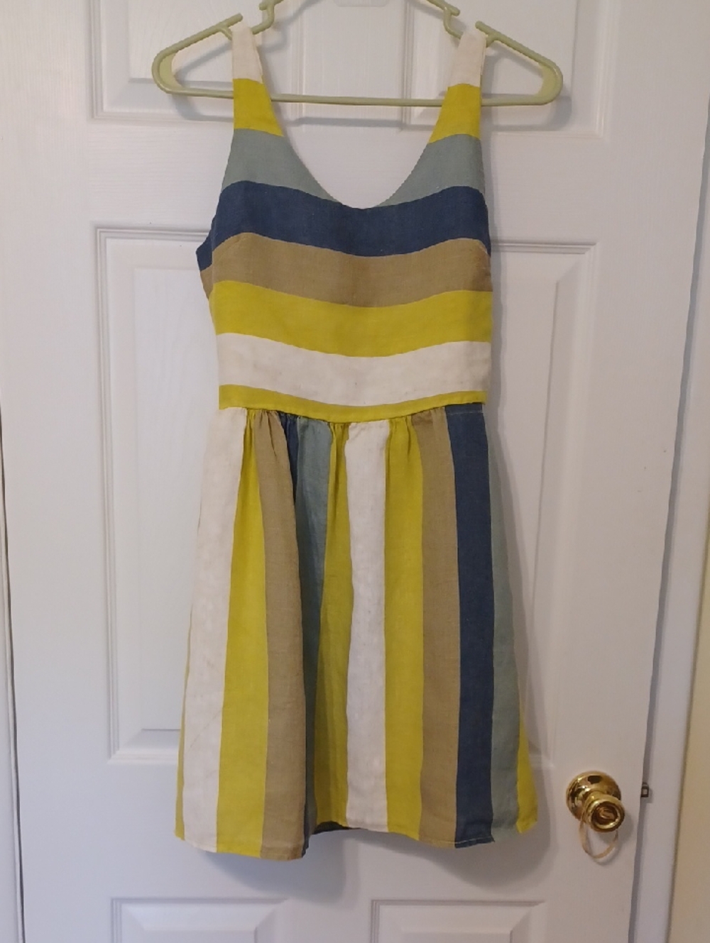 Viola Borghi Sz S, Striped, Sleeveless Dress in Yellow, White, Blue, Tan, Green